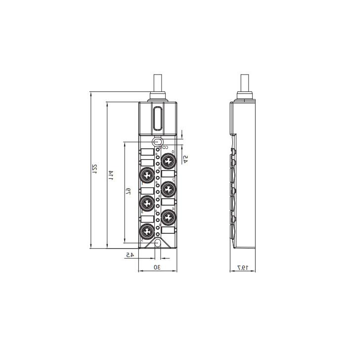 M8 Junction box、Single channel、NPN、6 port 、All-in-one、With LED、PUR flexible cable、Black sheath、23N601-XXX