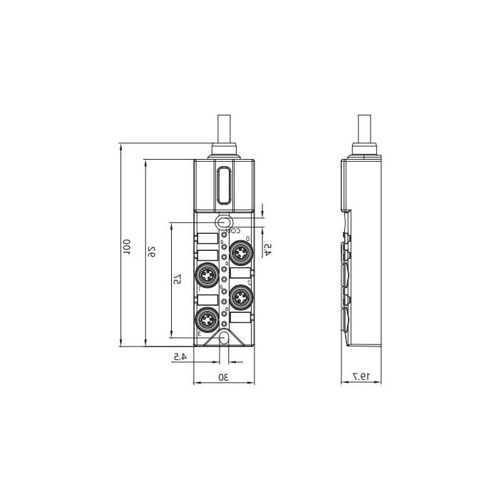 M8 Junction box、Dual channel、PNP、4 port 、All-in-one、With LED、PVC non-flexible cable、Gray sheath、23P461-XXX