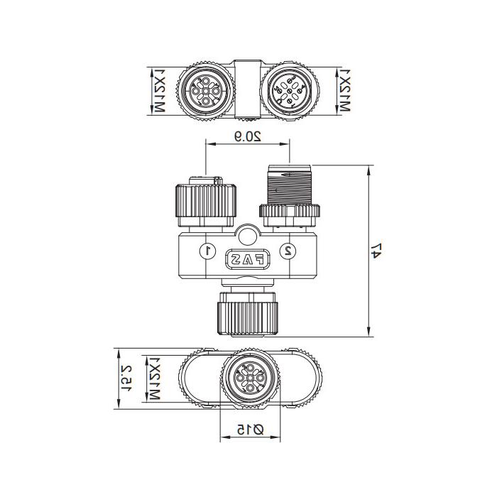 M12 5Pin female/M12 5Pin male+M12 5Pin female、Y-connector、644443