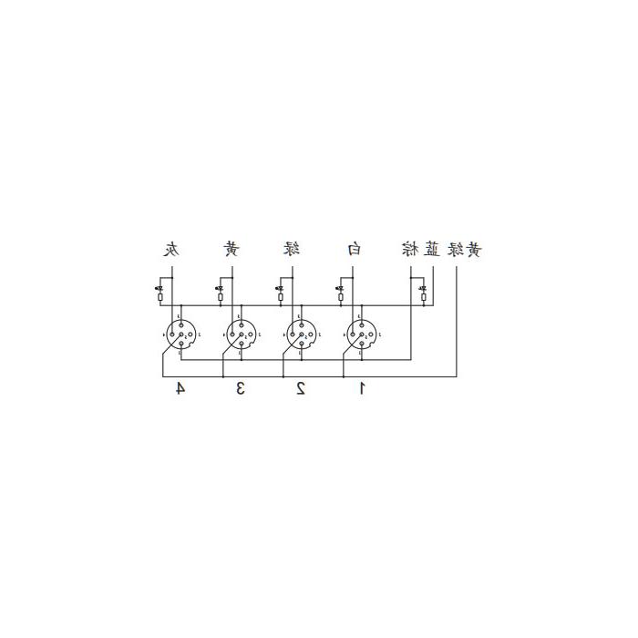 M12分线盒、单通道、PNP、4端口一体式、带LED、PVC非柔性电缆、灰色护套、24P421-XXX