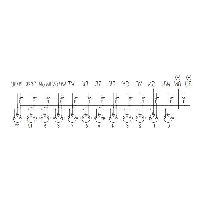 M8 Junction box、Single channel、PNP、12 port 、All-in-one、With LED、PUR flexible cable、Black sheath、23PA01-XXX