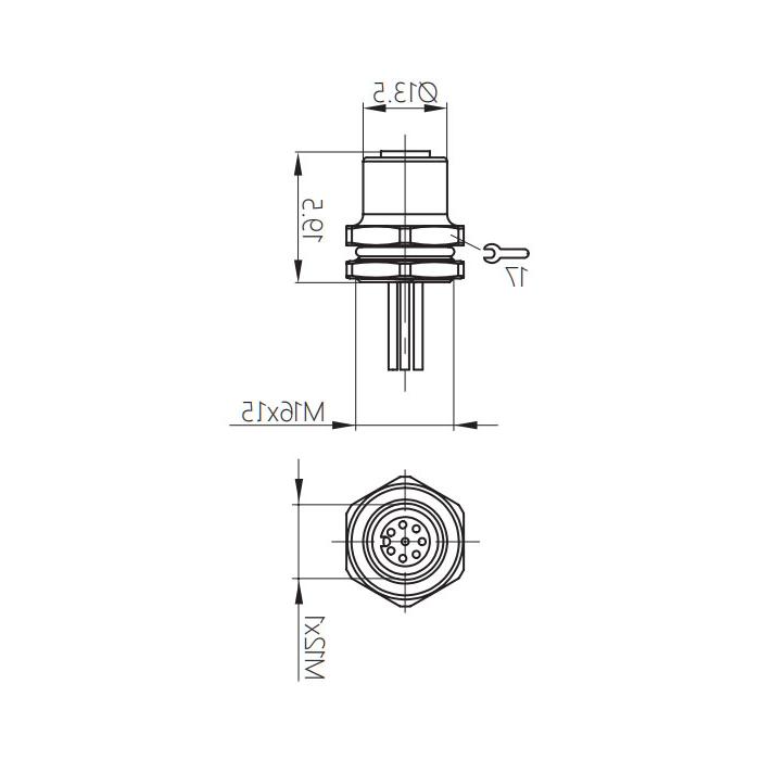 M12 8Pin、母头直型、法兰插座、板前安装、适用于现场焊接安装、64SB01H