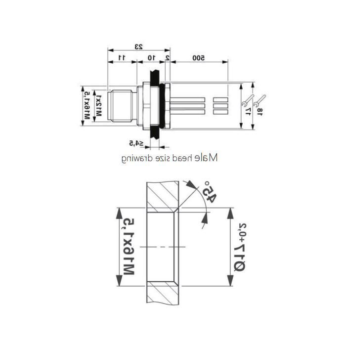 M12 12Pin、Male、Flanged connector、Board rear mount、Welding installation、64SC81H