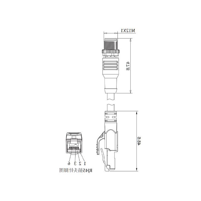 M12 4Pin D-coded公头直型转RJ45公头直型、双端预铸PUR柔性电缆、带屏蔽、黄色护套、0C4142-XXX