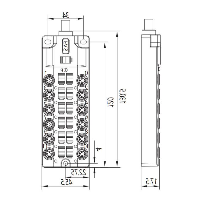 M8 Junction box、Single channel、PNP、12 port 、All-in-one、With LED、PUR flexible cable、Black sheath、23PA01-XXX