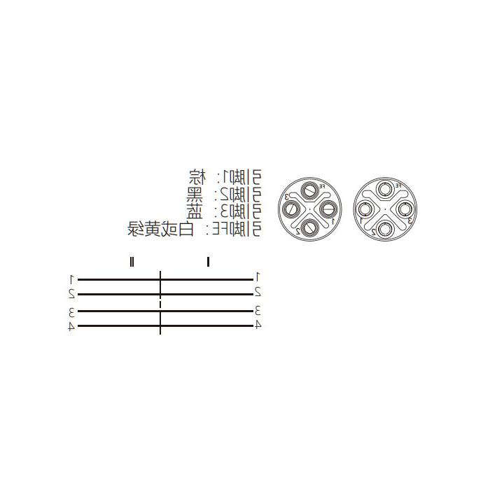 M12 4Pin S-coded、母头90°转公头90°、双端预铸PVC非柔性电缆、黄色护套、64SD63-XXX