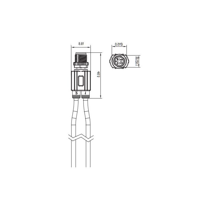 M12 4Pin公头/2x自由端、Y型预铸PVC非柔性电缆、灰色护套、64SY03-XXX