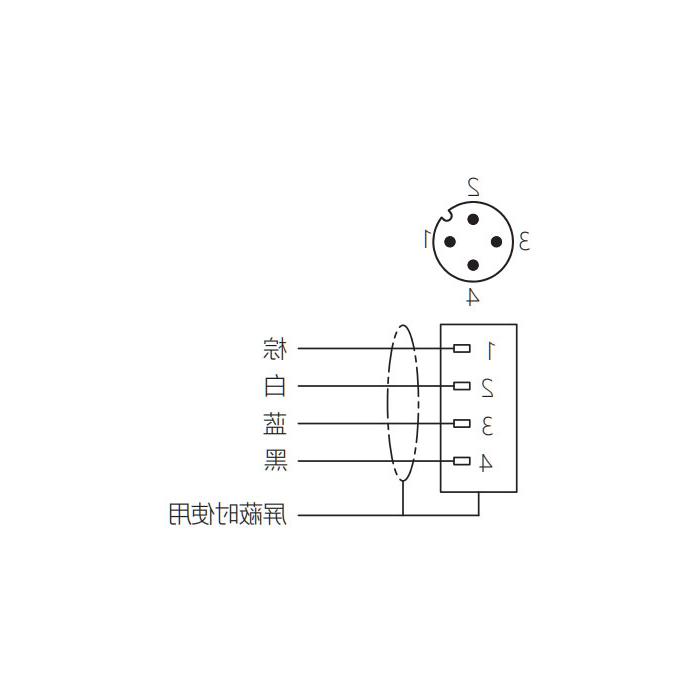 M12 4Pin、公头直型、单端预铸电缆、防焊渣PUR材质、黄色护套、64T051-XXX