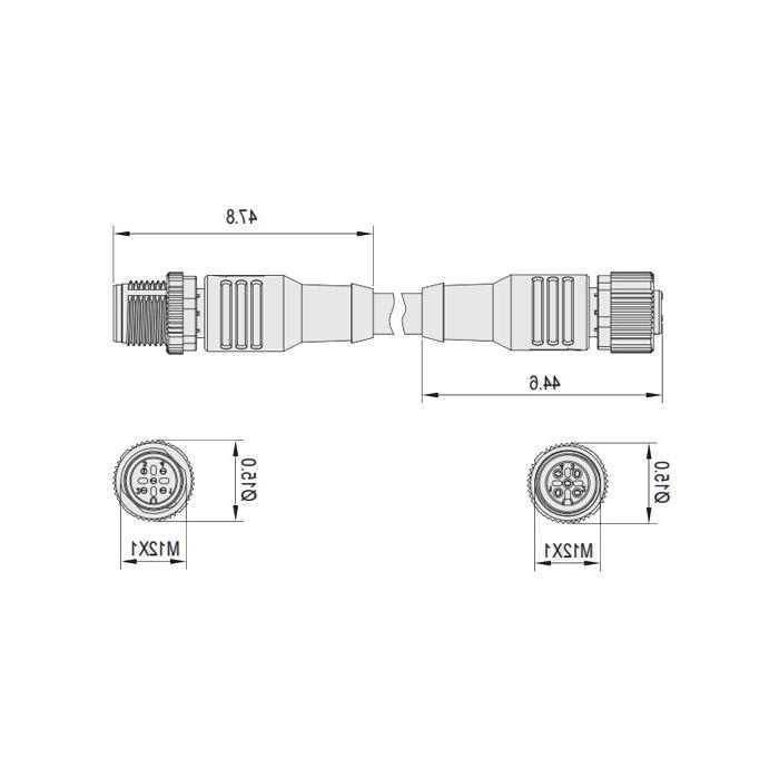 M12 4Pin、母头直型转公头直型、双端预铸防焊渣PUR柔性电缆、黄色护套、64T101-XXX