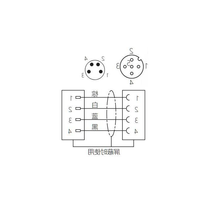 M12母头直型转M8公头直型、4Pin、双端预铸PUR柔性电缆、黑色护套、64D081-XXX